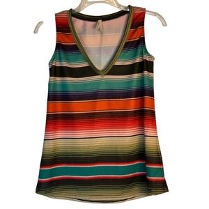 Roper Womens Serape Stripe V-Neck Sleeveless Top Multicolor Western Small